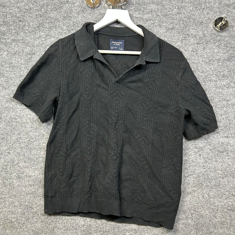 Abercrombie & Fitch Sweater Polo Men's Cable Knit Johnny Collar Short Sleeve - S